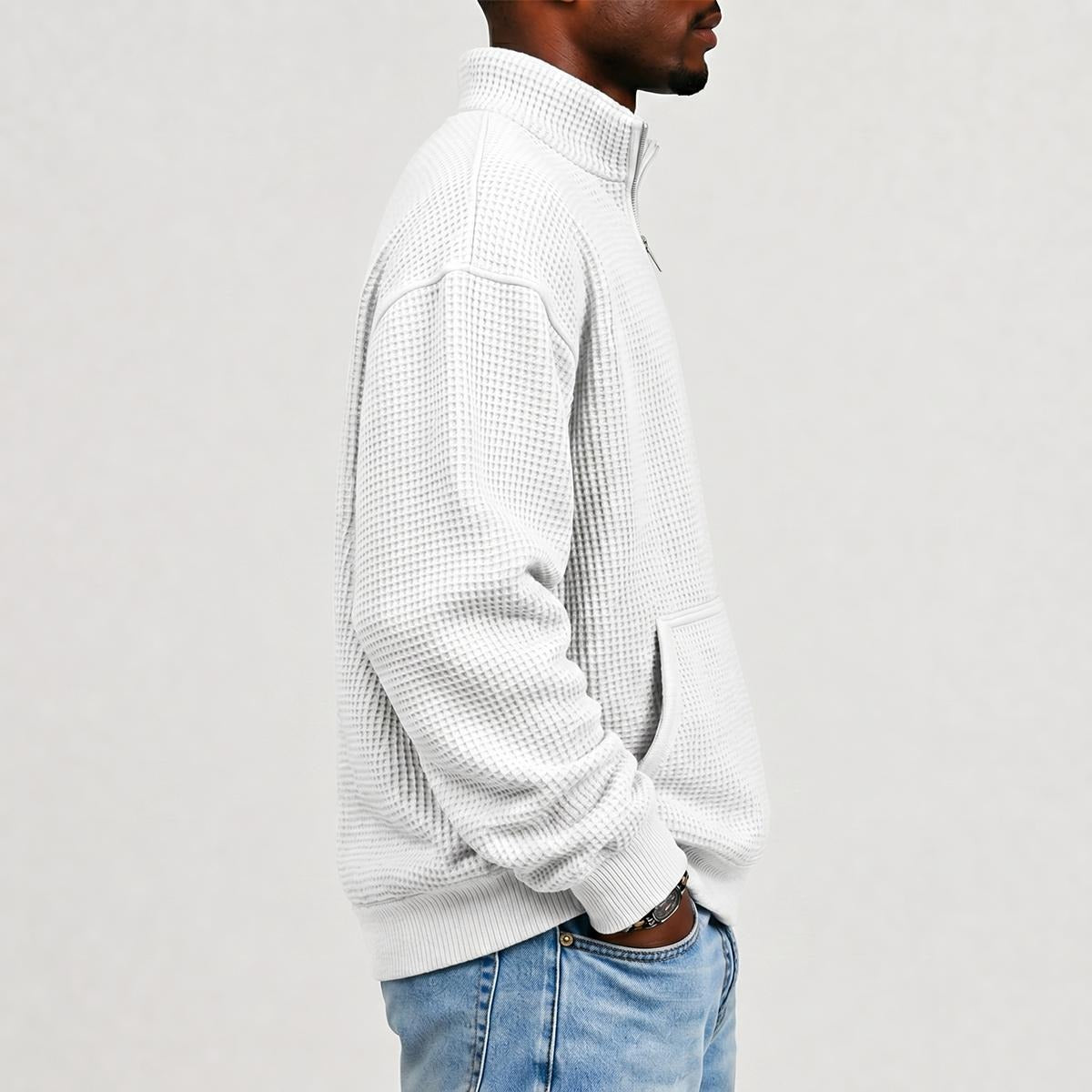 A.A. Men's Waffle Knit Casual Sweatshirt With Half Zipper