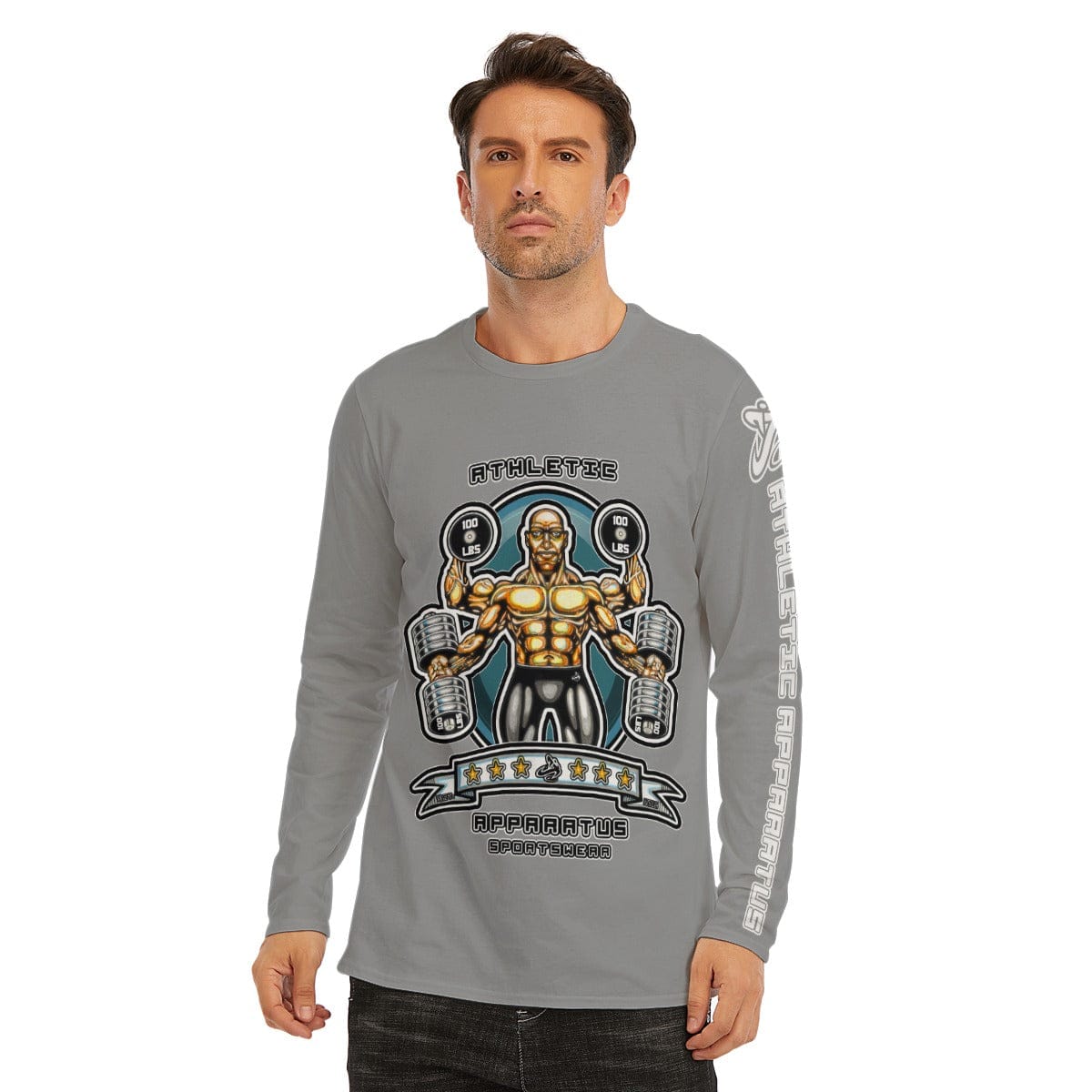 Athletic Apparatus The Weight Lifter Grey 2 Long Sleeve T-Shirt | 190GSM Cotton