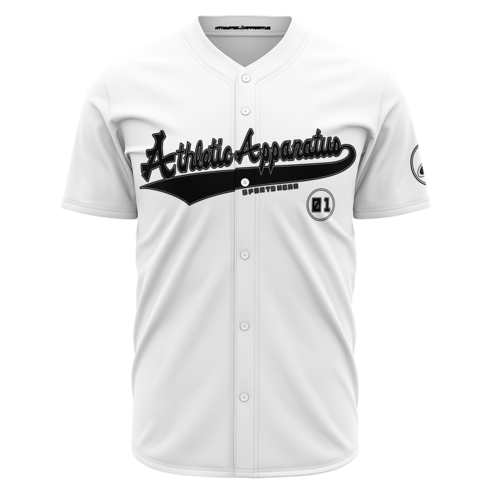 ATHLETIC APPARATUS BLACK LOGO WHITE E2 BASEBALL JERSEY - Athletic Apparatus