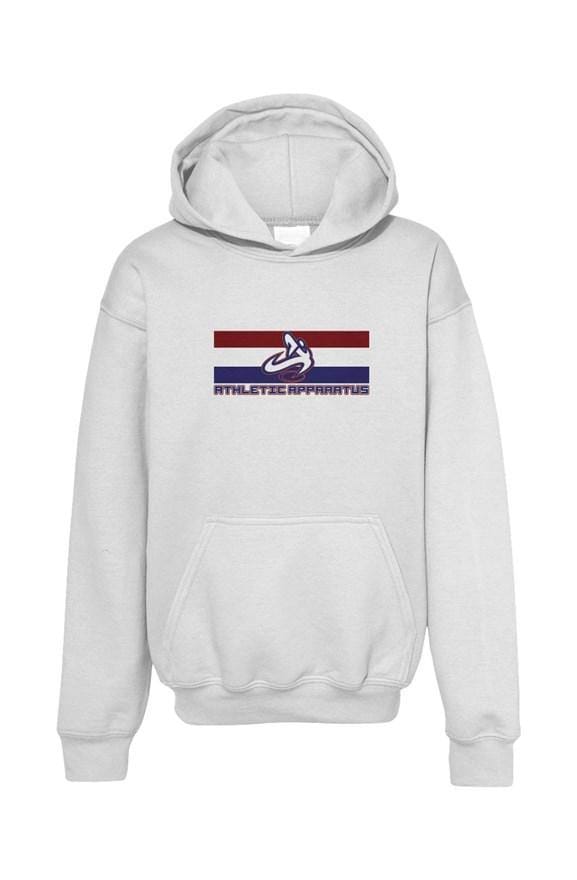 Athletic Apparatus white v1 youth pullover hoodie - Athletic Apparatus