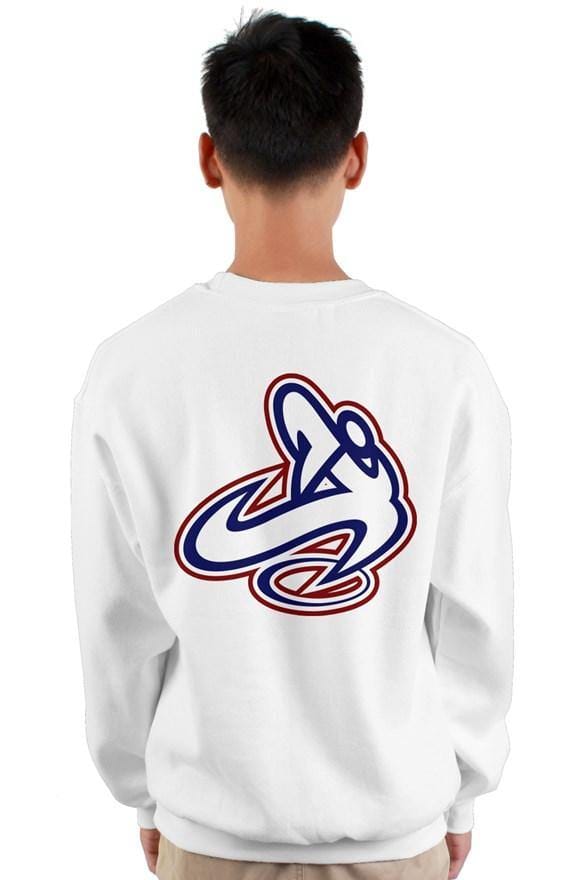 youth White rwb logo gildan heavy crewneck sweatshirt - Athletic Apparatus