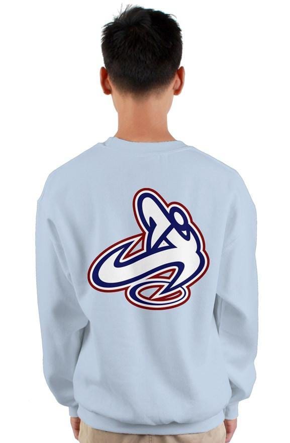 Youth Light Blue rwb logo gildan heavy crewneck sw - Athletic Apparatus