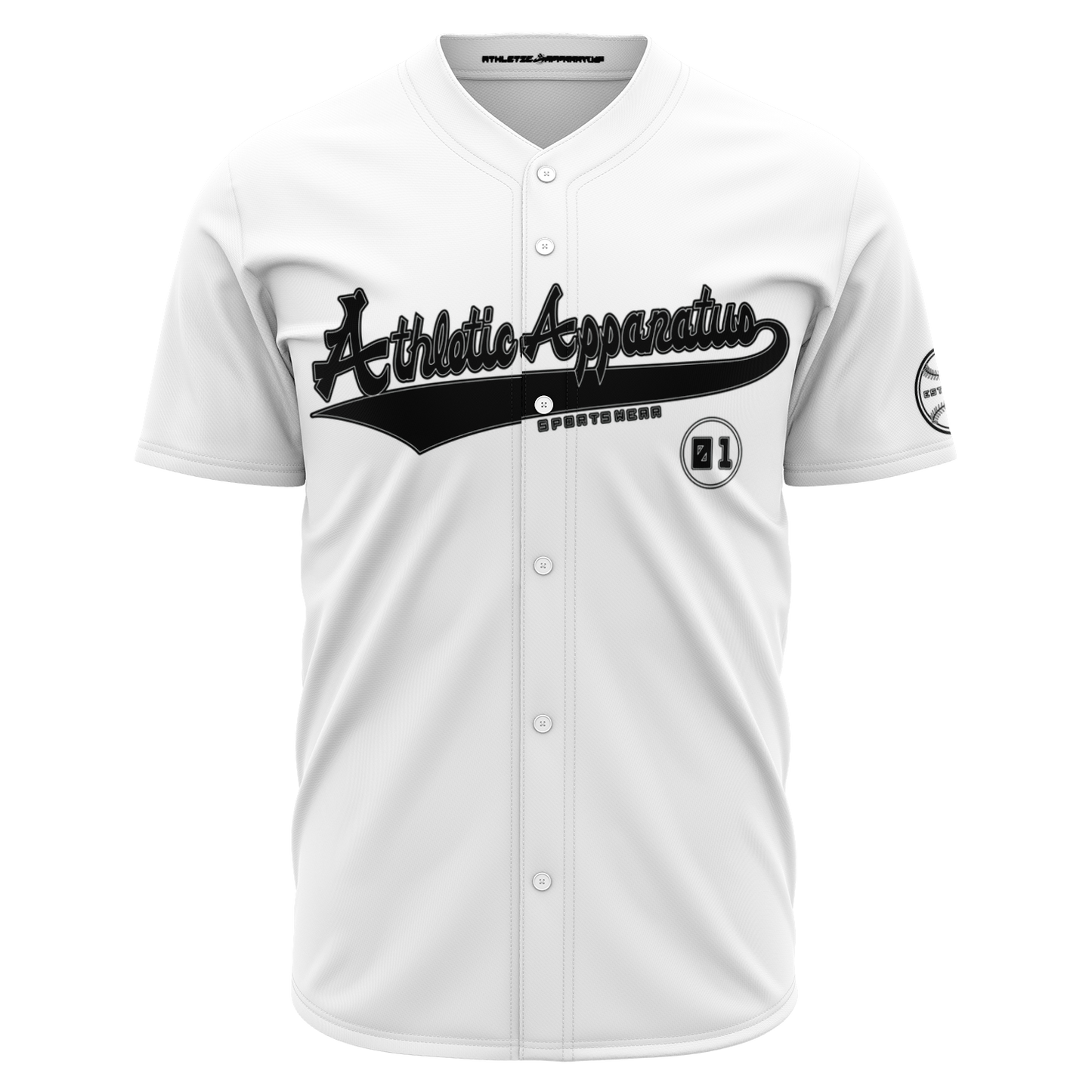 ATHLETIC APPARATUS BLACK LOGO WHITE E1 BASEBALL JERSEY - Athletic Apparatus