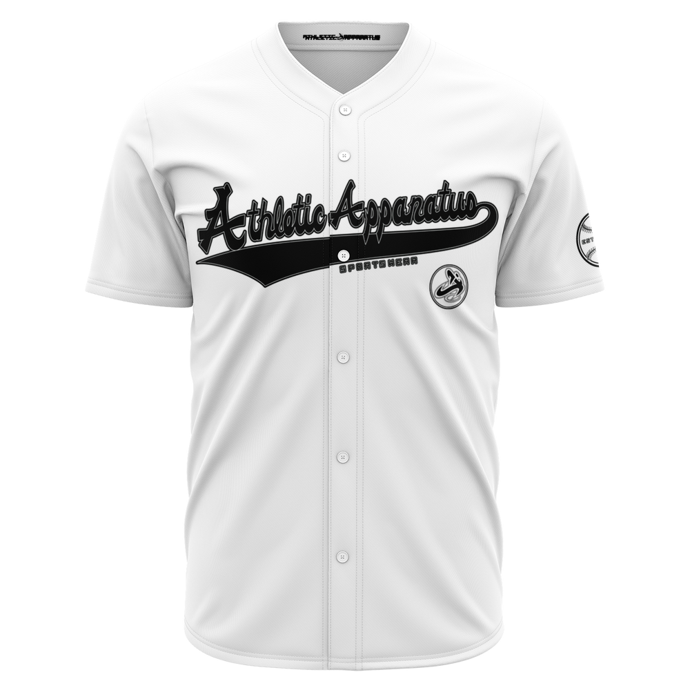 ATHLETIC APPARATUS BLACK LOGO WHITE V2 BASEBALL JERSEY - Athletic Apparatus