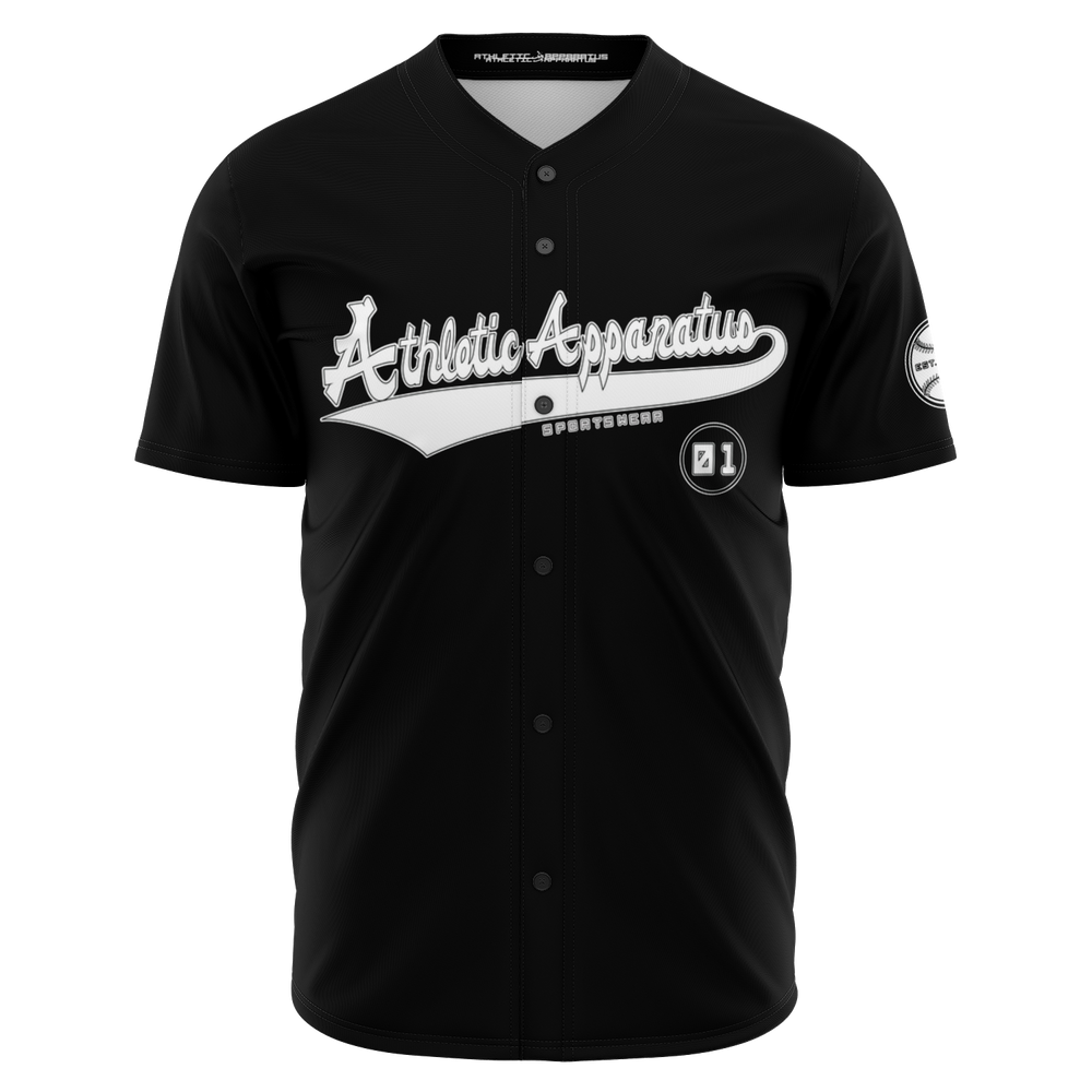 
                      
                        ATHLETIC APPARATUS WHITE LOGO BLACK E1 BASEBALL JERSEY - Athletic Apparatus
                      
                    