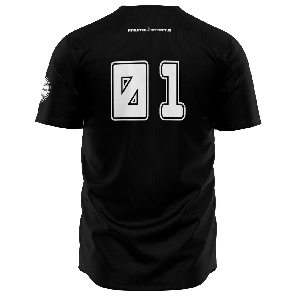 ATHLETIC APPARATUS WHITE LOGO BLACK E1 BASEBALL JERSEY - Athletic Apparatus