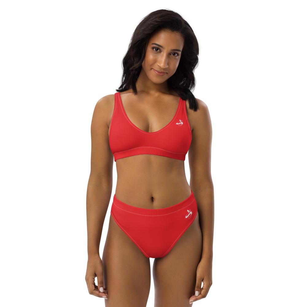 Athletic Apparatus Red 1 White logo Recycled High-Waisted Bikini - Athletic Apparatus
