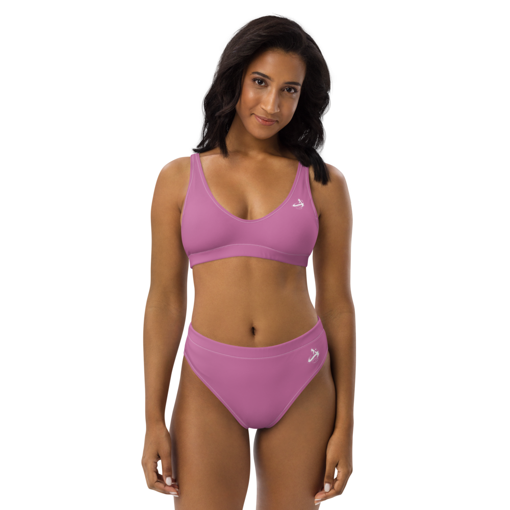 Athletic Apparatus Pink 1 White logo Recycled High-Waisted Bikini - Athletic Apparatus