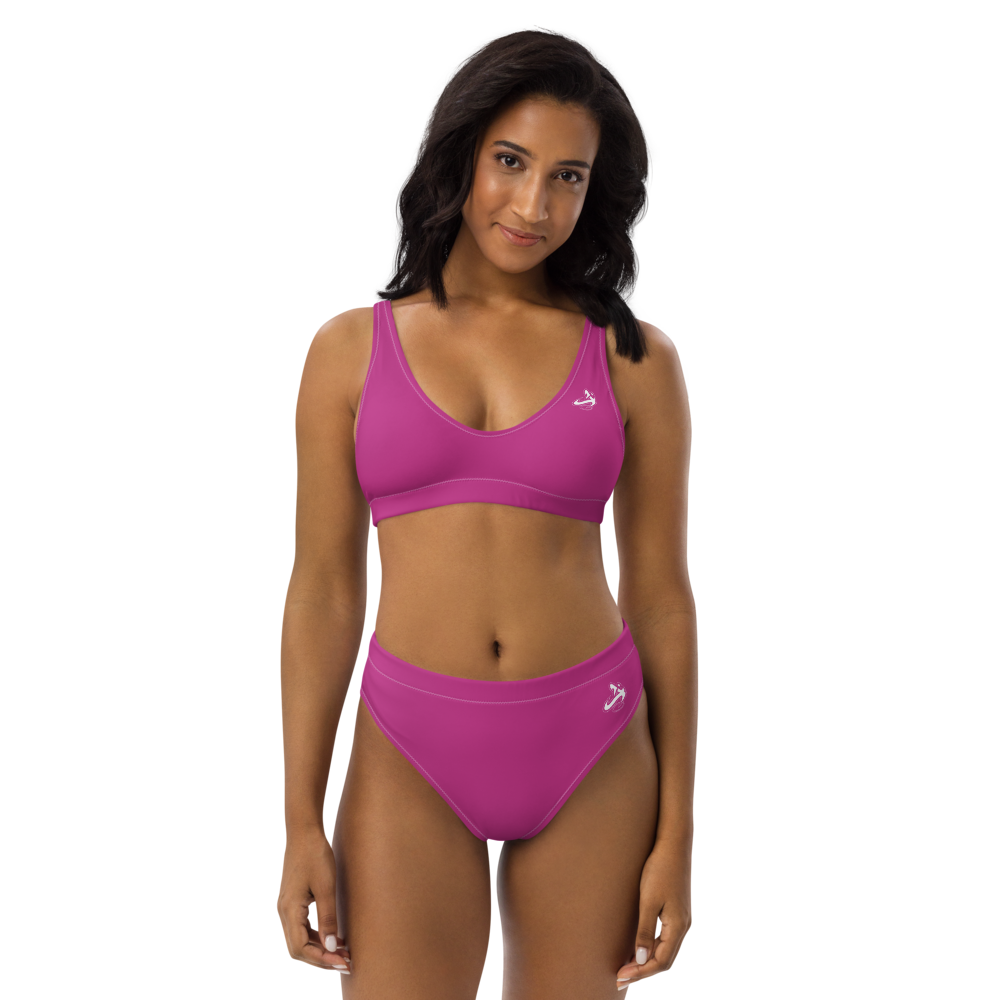 Athletic Apparatus Pink White logo Recycled High-Waisted Bikini - Athletic Apparatus