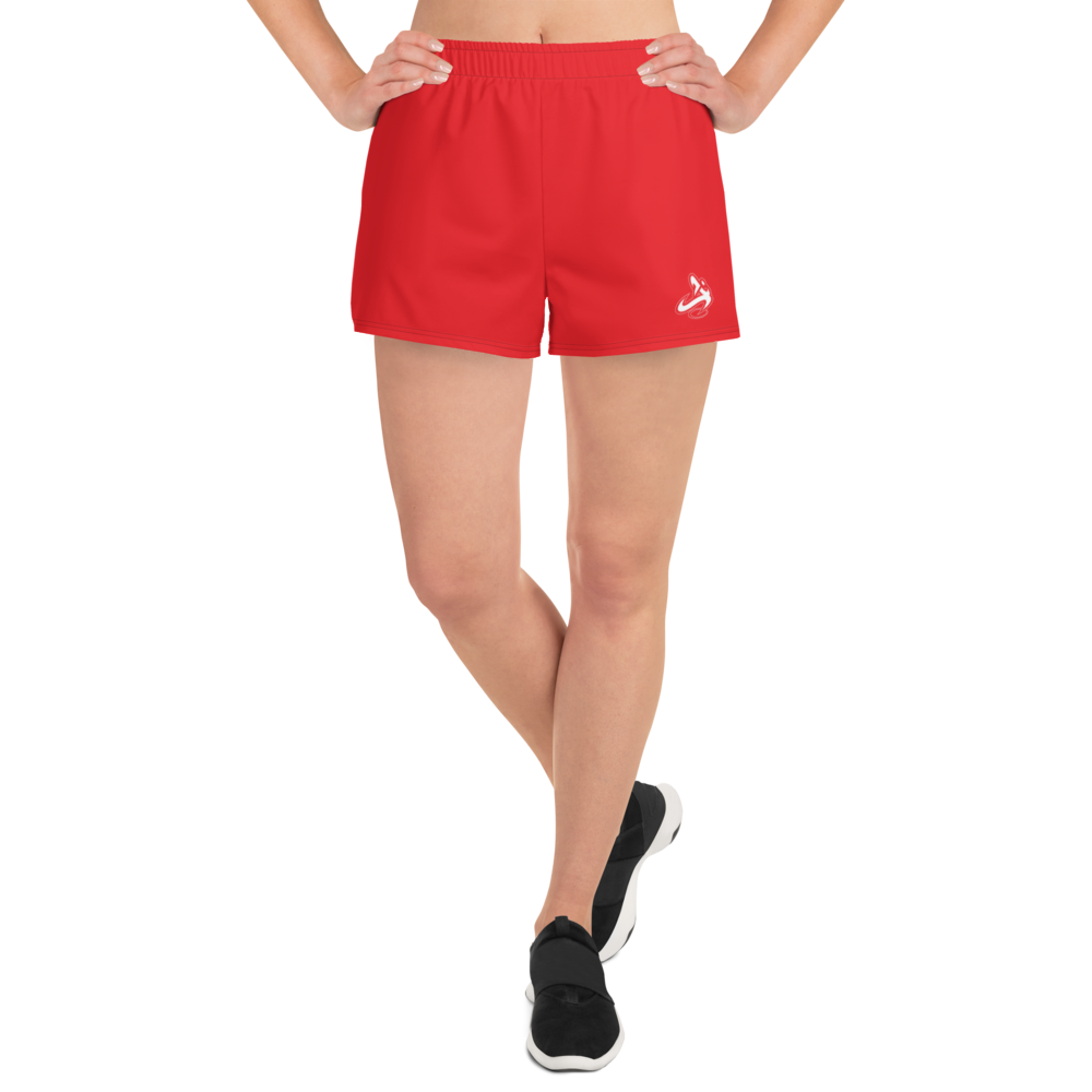 Athletic Apparatus Red 1 White logo V1 Women's Athletic Shorts - Athletic Apparatus