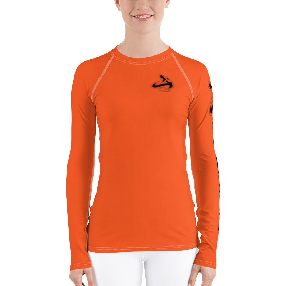 Athletic Apparatus Outrageous Orange White stitch Black logo Women's Rash Guard