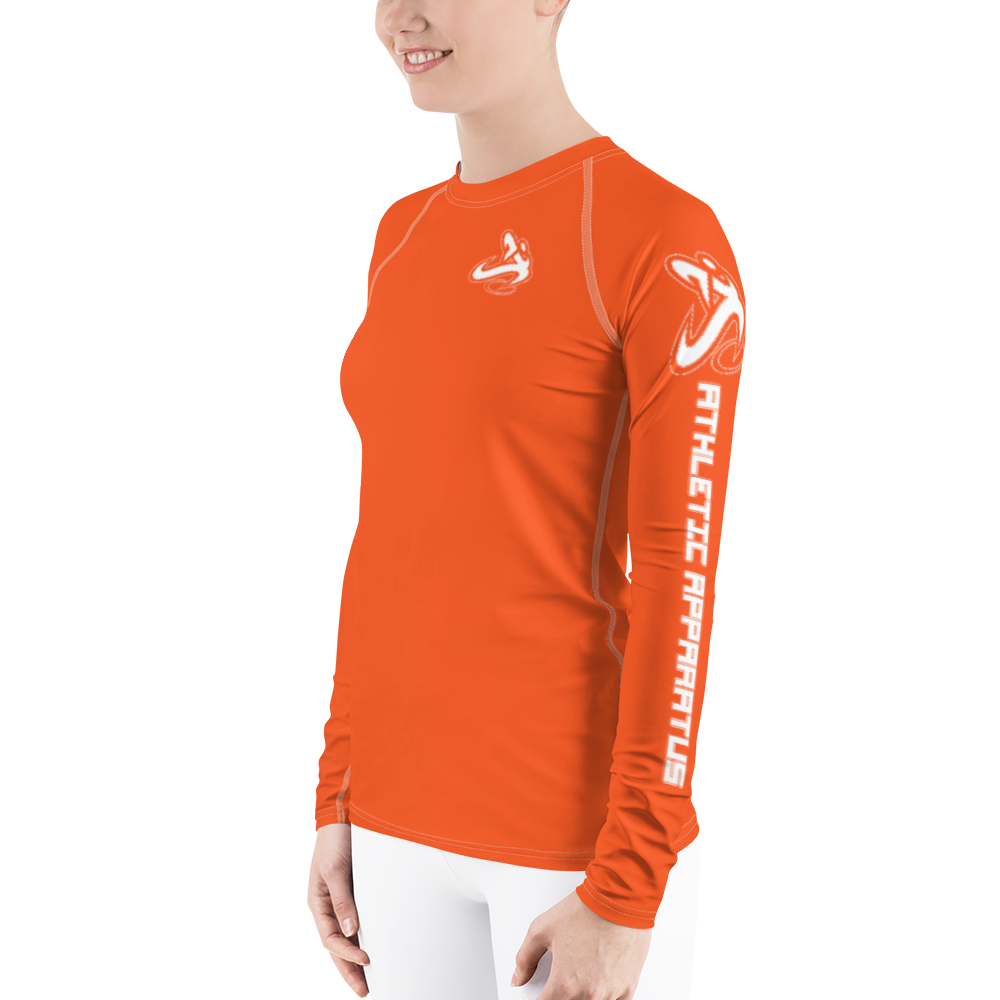 
                      
                        Athletic Apparatus Outrageous Orange White logo White stitch Women's Rash Guard
                      
                    