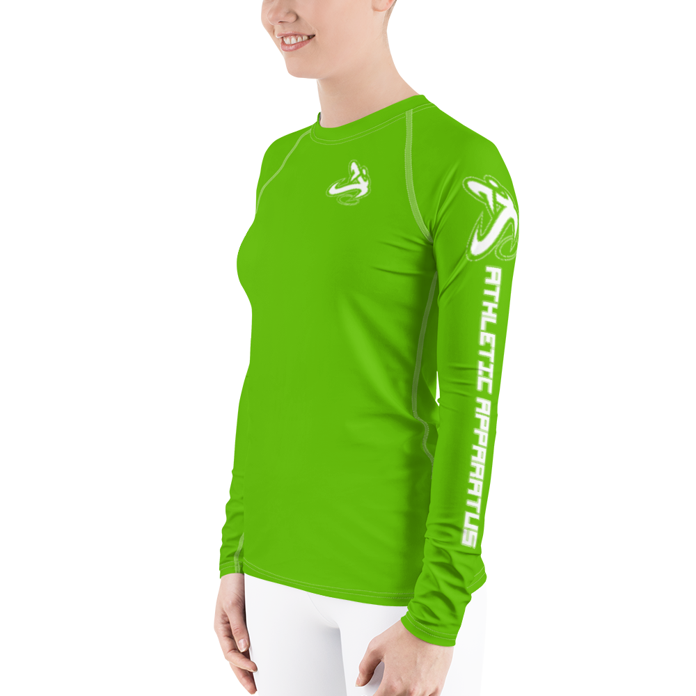 Athletic Apparatus Kelly Green White logo White stitch Women's Rash Guard