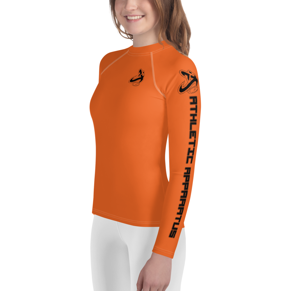 
                      
                        Athletic Apparatus Orange Black logo White stitch Youth Rash Guard
                      
                    