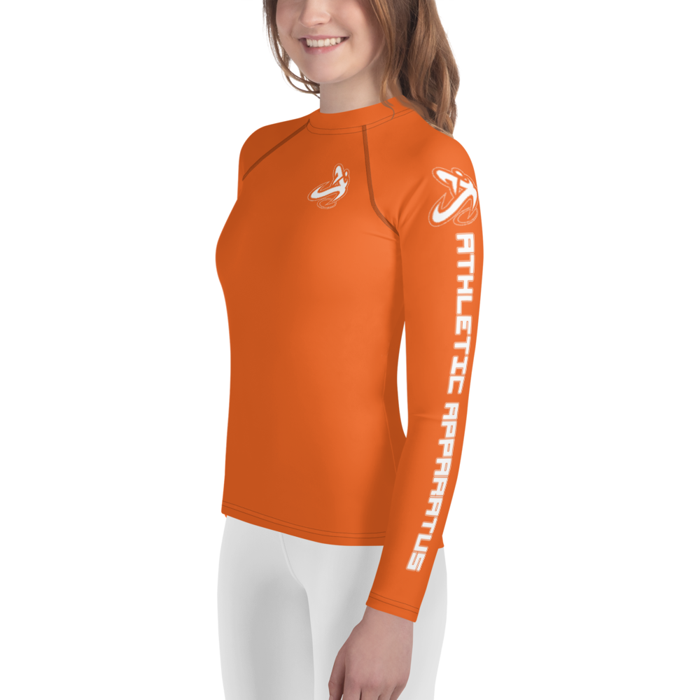 
                      
                        Athletic Apparatus Orange White logo Youth Rash Guard
                      
                    