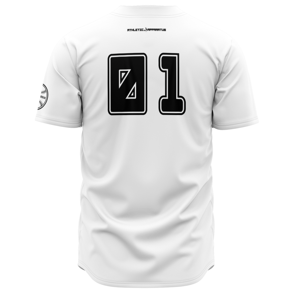 ATHLETIC APPARATUS BLACK LOGO WHITE E1 BASEBALL JERSEY - Athletic Apparatus