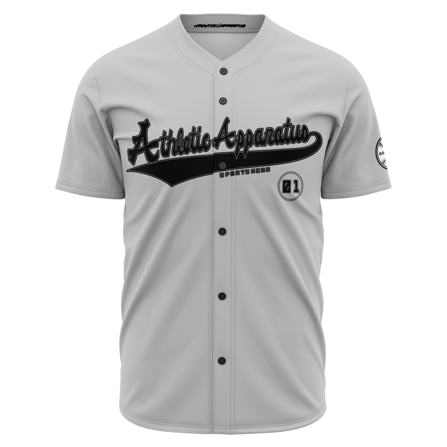 ATHLETIC APPARATUS BLACK LOGO GREY E1 BASEBALL JERSEY - Athletic Apparatus