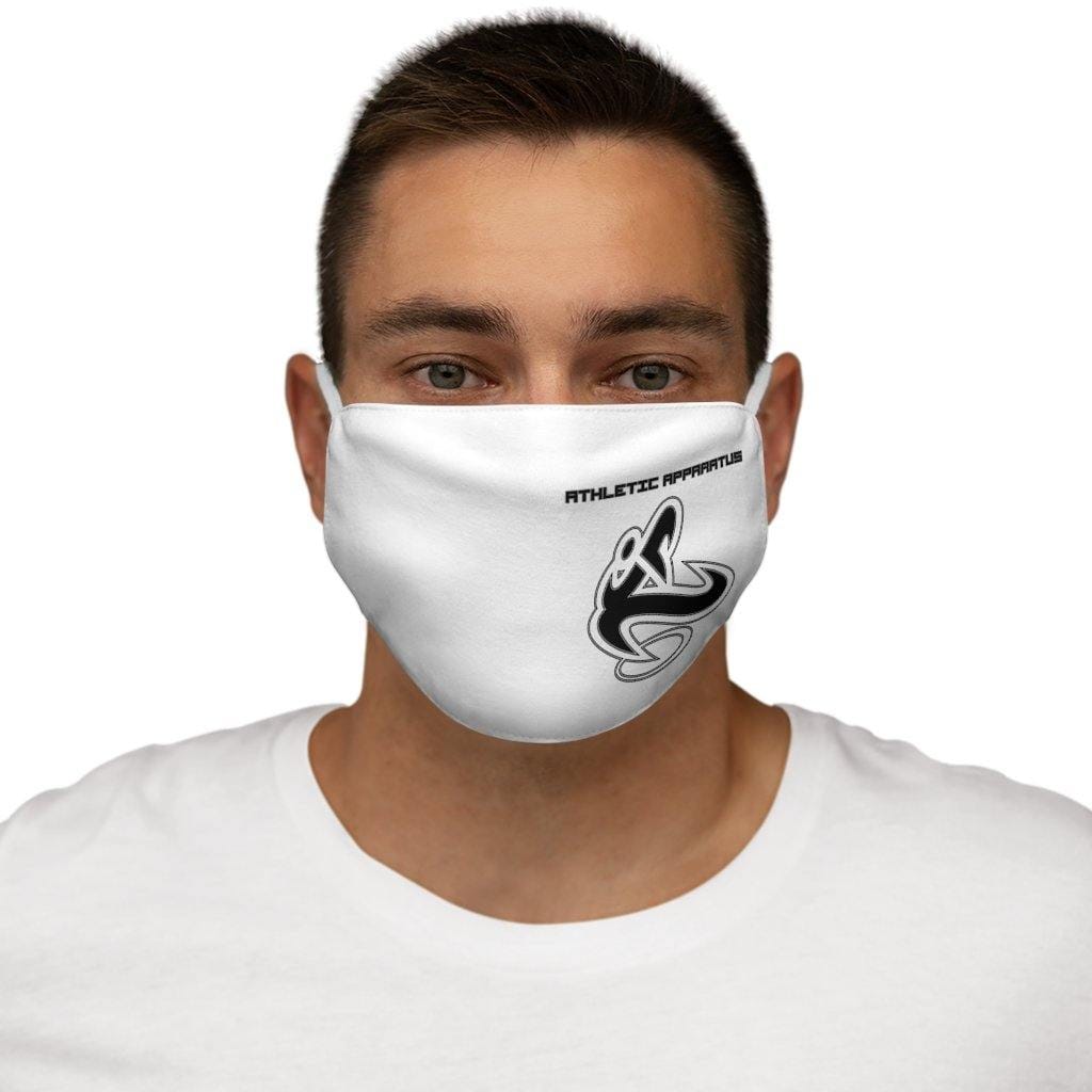 Athletic Apparatus White Black logo Snug-Fit Polyester Face Mask 1 - Athletic Apparatus