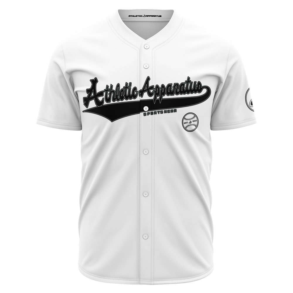 ATHLETIC APPARATUS BLACK LOGO WHITE V1 BASEBALL JERSEY - Athletic Apparatus