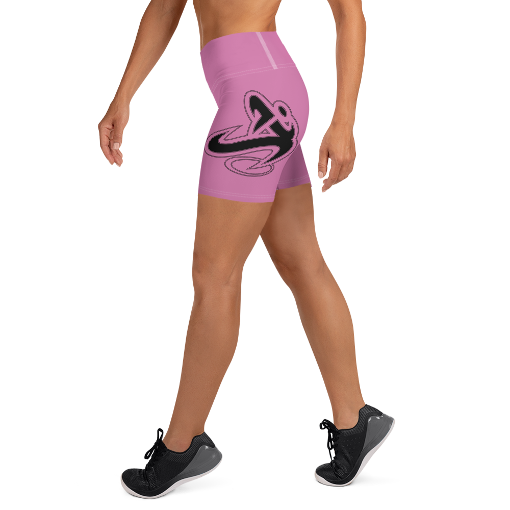 Athletic Apparatus Pink 1 Black logo White stitch Yoga Shorts - Athletic Apparatus