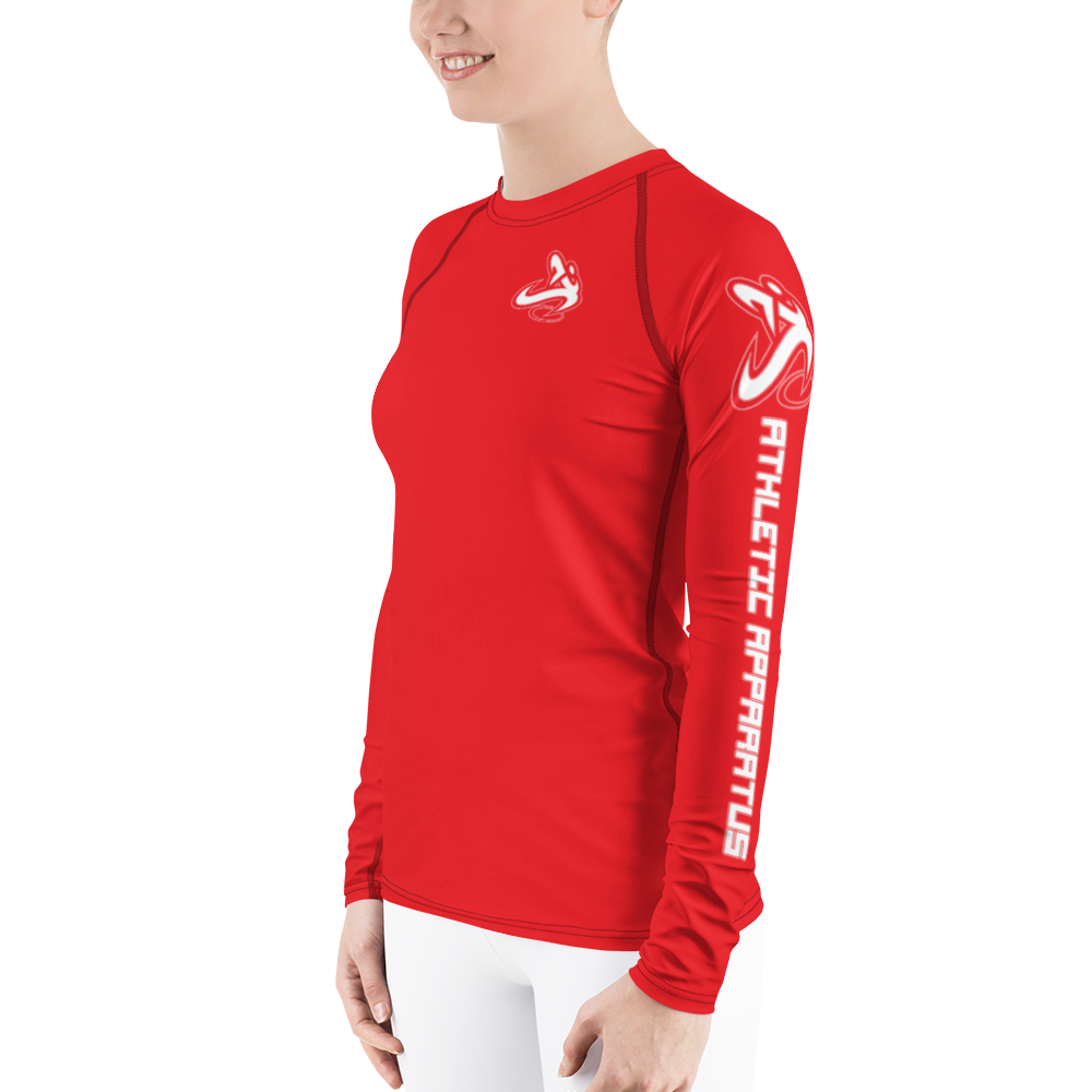 Athletic Apparatus Red 1 White logo Women's Rash Guard - Athletic Apparatus