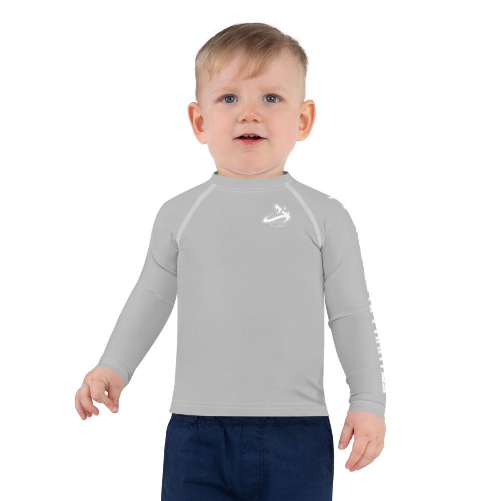 
                      
                        Athletic Apparatus Grey 2 White logo White stitch Kids Rash Guard - Athletic Apparatus
                      
                    