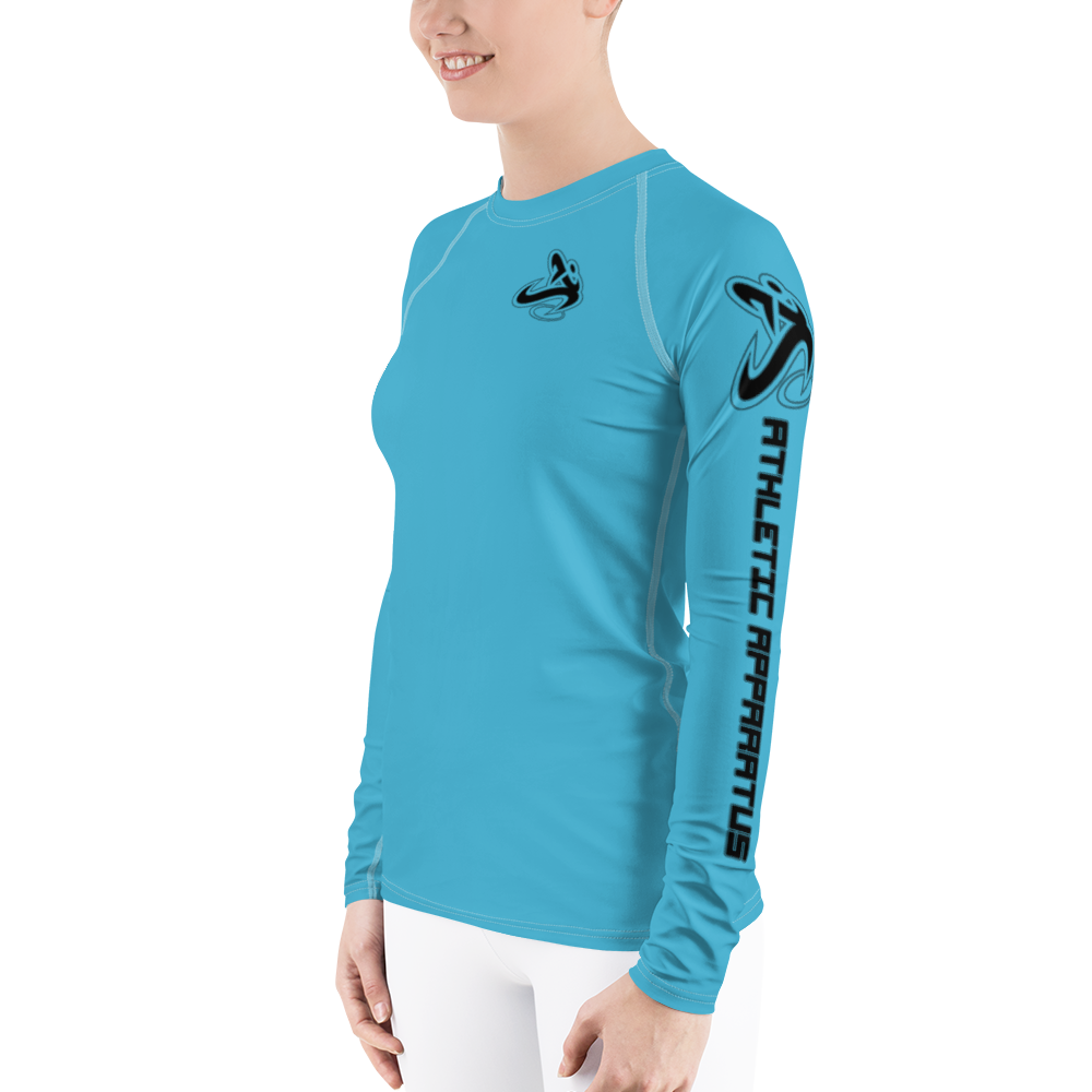 
                      
                        Athletic Apparatus Blue 7 Black logo White stitch Women's Rash Guard - Athletic Apparatus
                      
                    