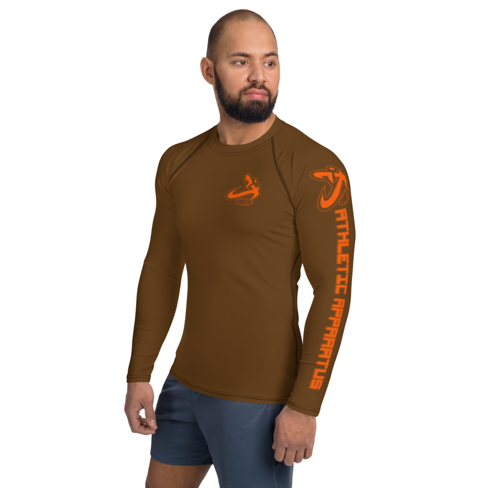 Athletic Apparatus Brown Orange 2 logo Men's Rash Guard - Athletic Apparatus