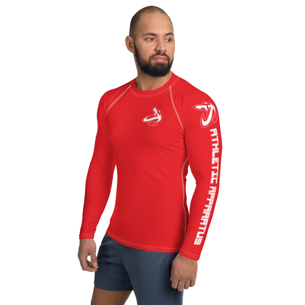 Athletic Apparatus Red 1 White logo White stitch Men's Rash Guard - Athletic Apparatus