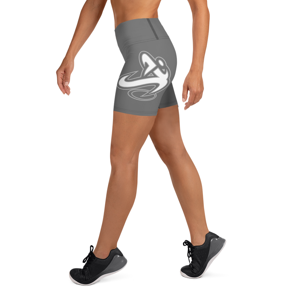Athletic Apparatus Grey White logo Yoga Shorts - Athletic Apparatus