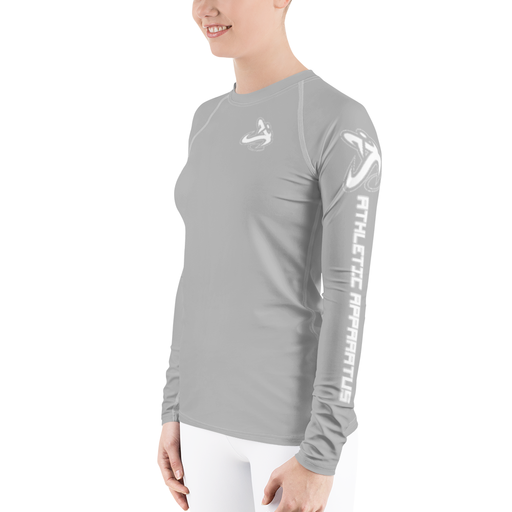 Athletic Apparatus Grey 2 White logo White stitch Women's Rash Guard - Athletic Apparatus