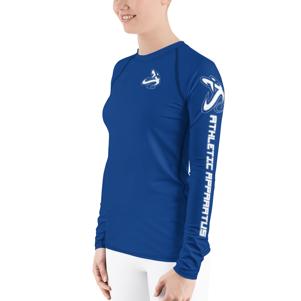 Athletic Apparatus Blue 2 White logo Women's Rash Guard - Athletic Apparatus