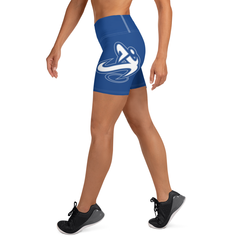 Athletic Apparatus Blue 2 White logo White stitch Yoga Shorts - Athletic Apparatus