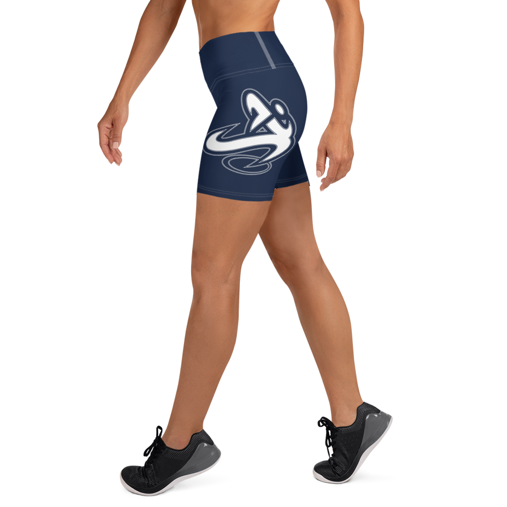 Athletic Apparatus Navy Blue White Logo White stitch Yoga Shorts - Athletic Apparatus