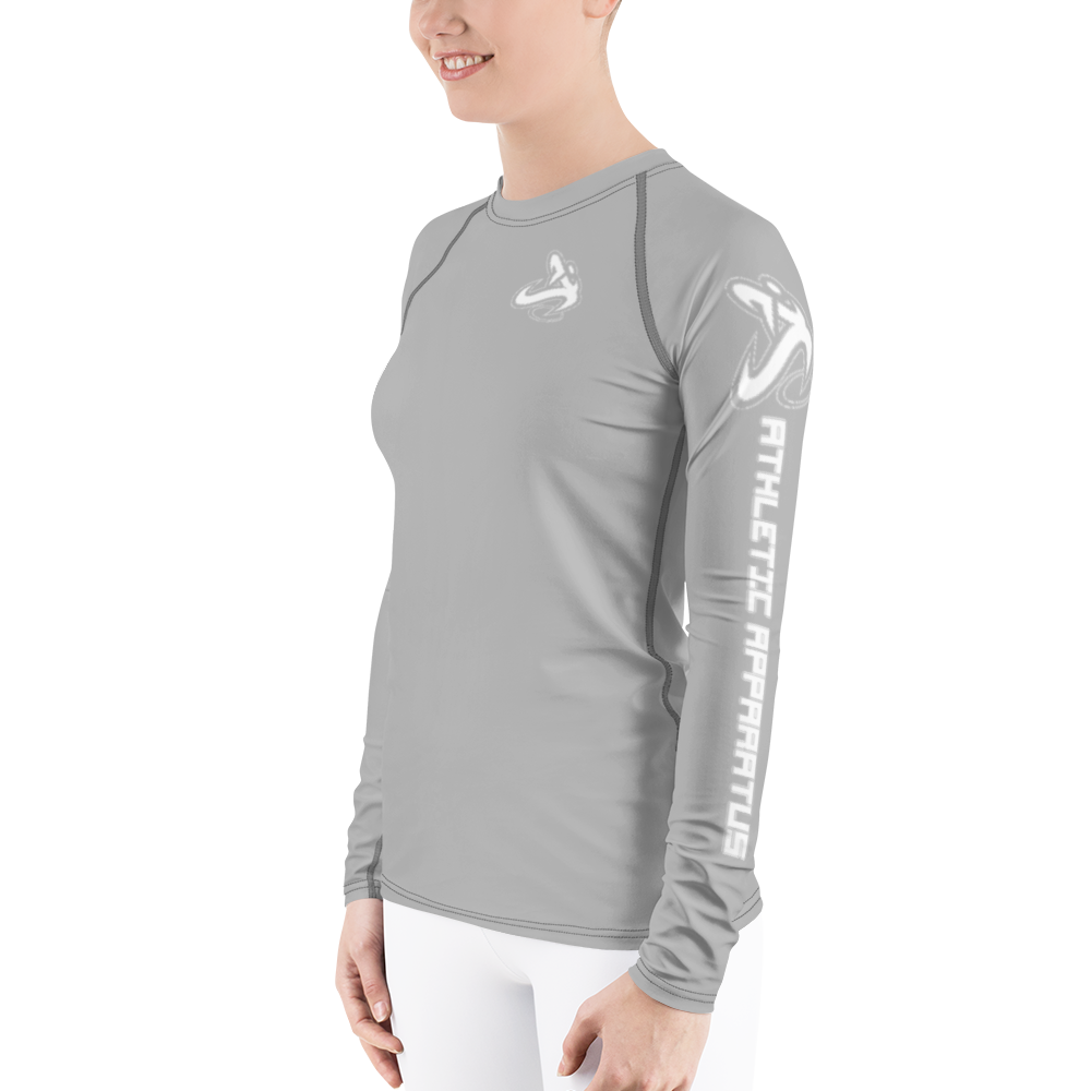 Athletic Apparatus Grey 2 White logo Women's Rash Guard - Athletic Apparatus