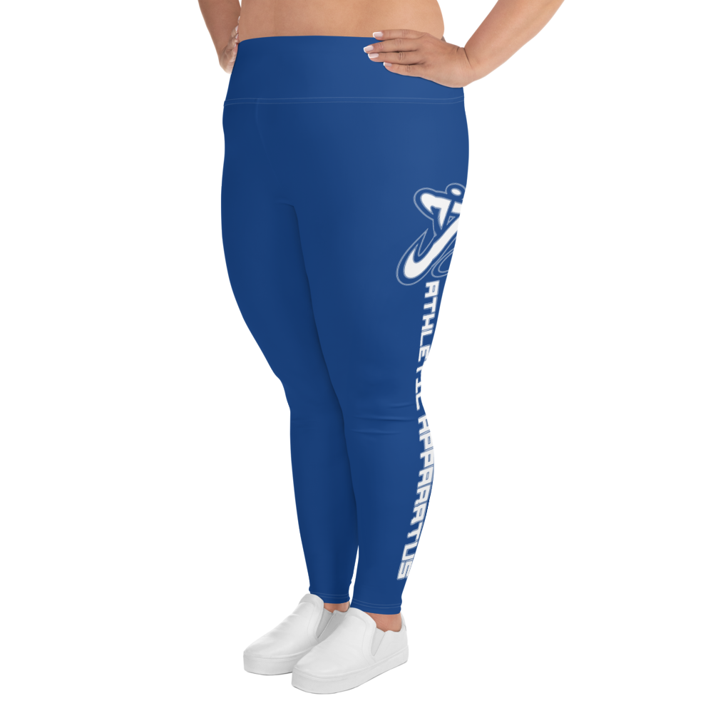 Athletic Apparatus Blue 2 White logo White stitch Plus Size Leggings - Athletic Apparatus