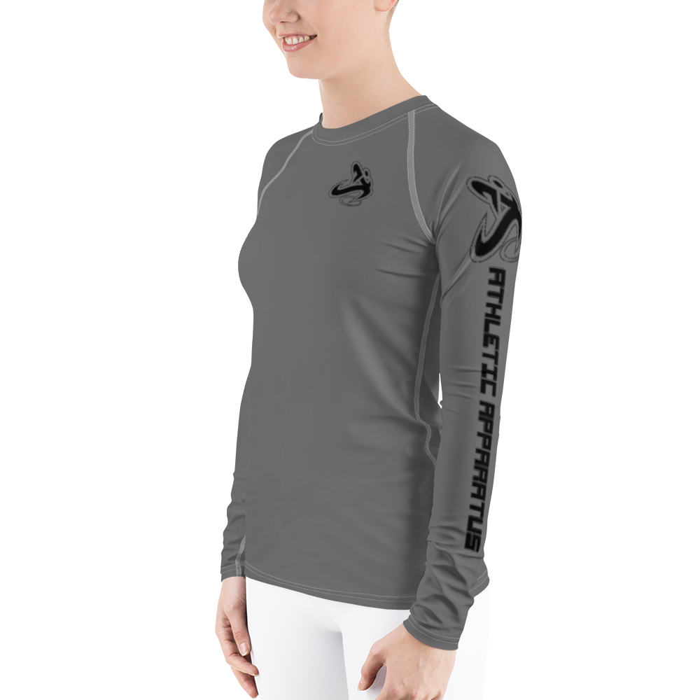 Athletic Apparatus Grey Black logo White stitch Women's Rash Guard - Athletic Apparatus