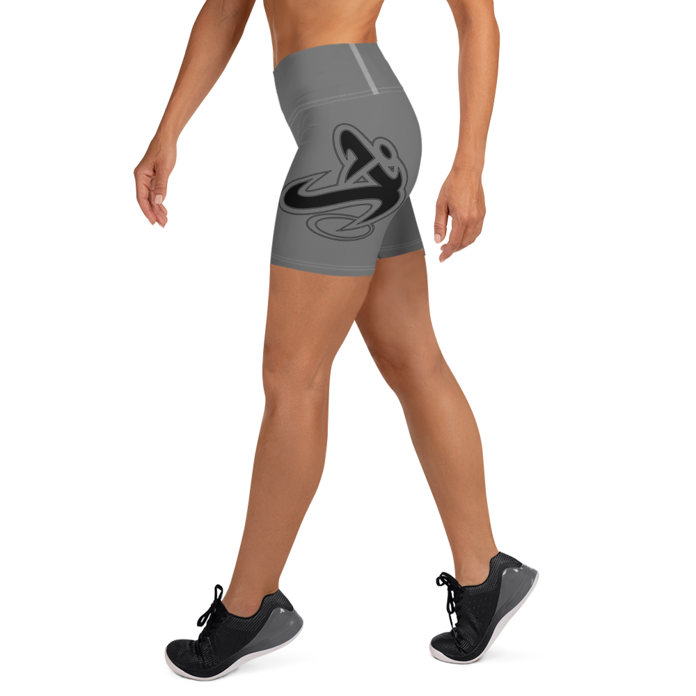 Athletic Apparatus Grey Black logo White stitch Yoga Shorts - Athletic Apparatus