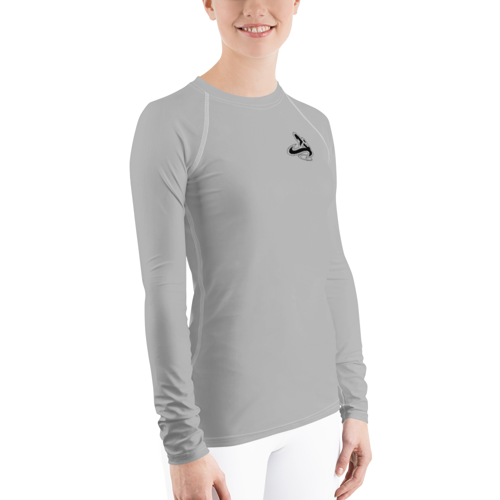 
                      
                        Athletic Apparatus Grey 2 Black logo White stitch Women's Rash Guard - Athletic Apparatus
                      
                    