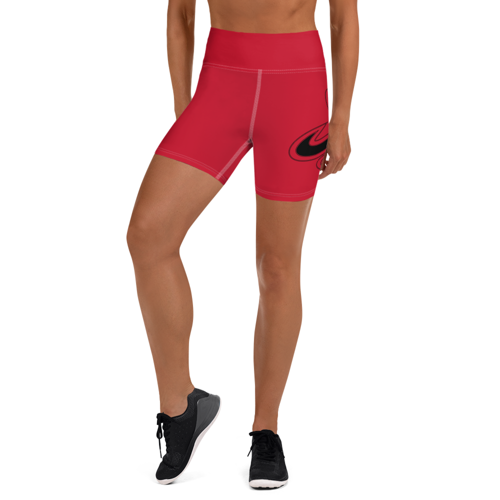 Athletic Apparatus Red Black Logo White stitch Yoga Shorts - Athletic Apparatus