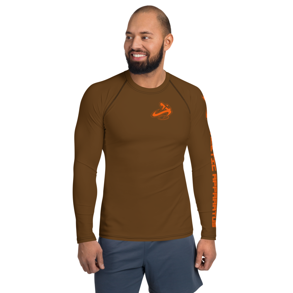 Athletic Apparatus Brown Orange 2 logo Men's Rash Guard - Athletic Apparatus