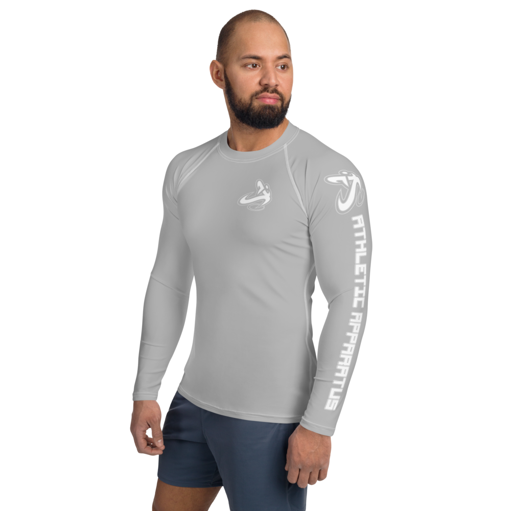 
                      
                        Athletic Apparatus Grey 2 White logo White stitch Men's Rash Guard - Athletic Apparatus
                      
                    