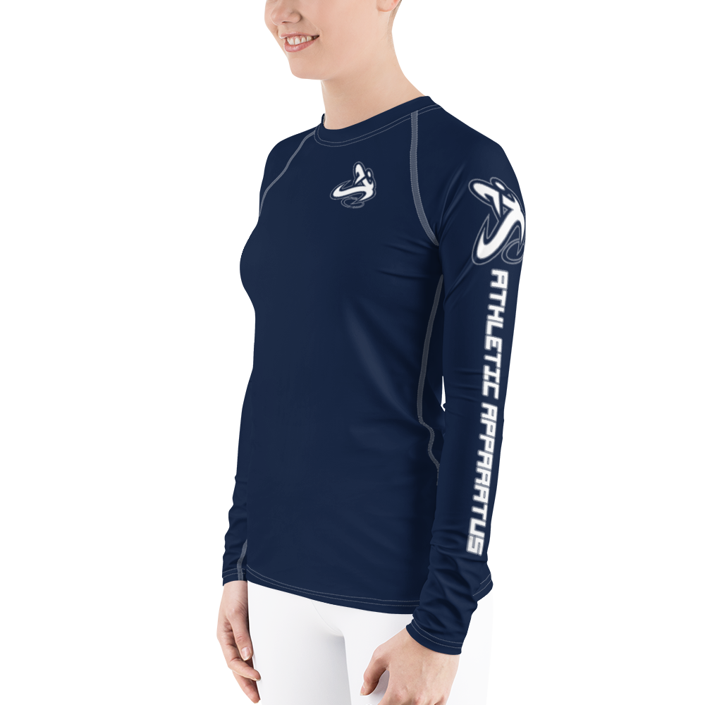 Athletic Apparatus Navy Blue White logo White stitch Women's Rash Guard - Athletic Apparatus