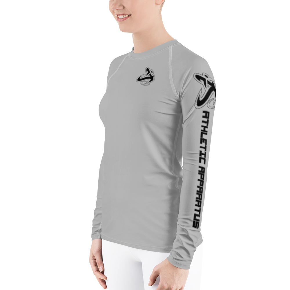 Athletic Apparatus Grey 2 Black logo White stitch Women's Rash Guard - Athletic Apparatus