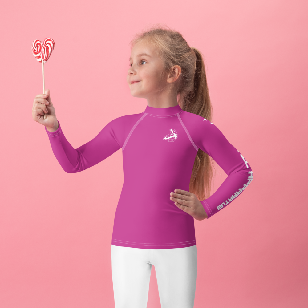 Athletic Apparatus Pink White logo White stitch Kids Rash Guard - Athletic Apparatus