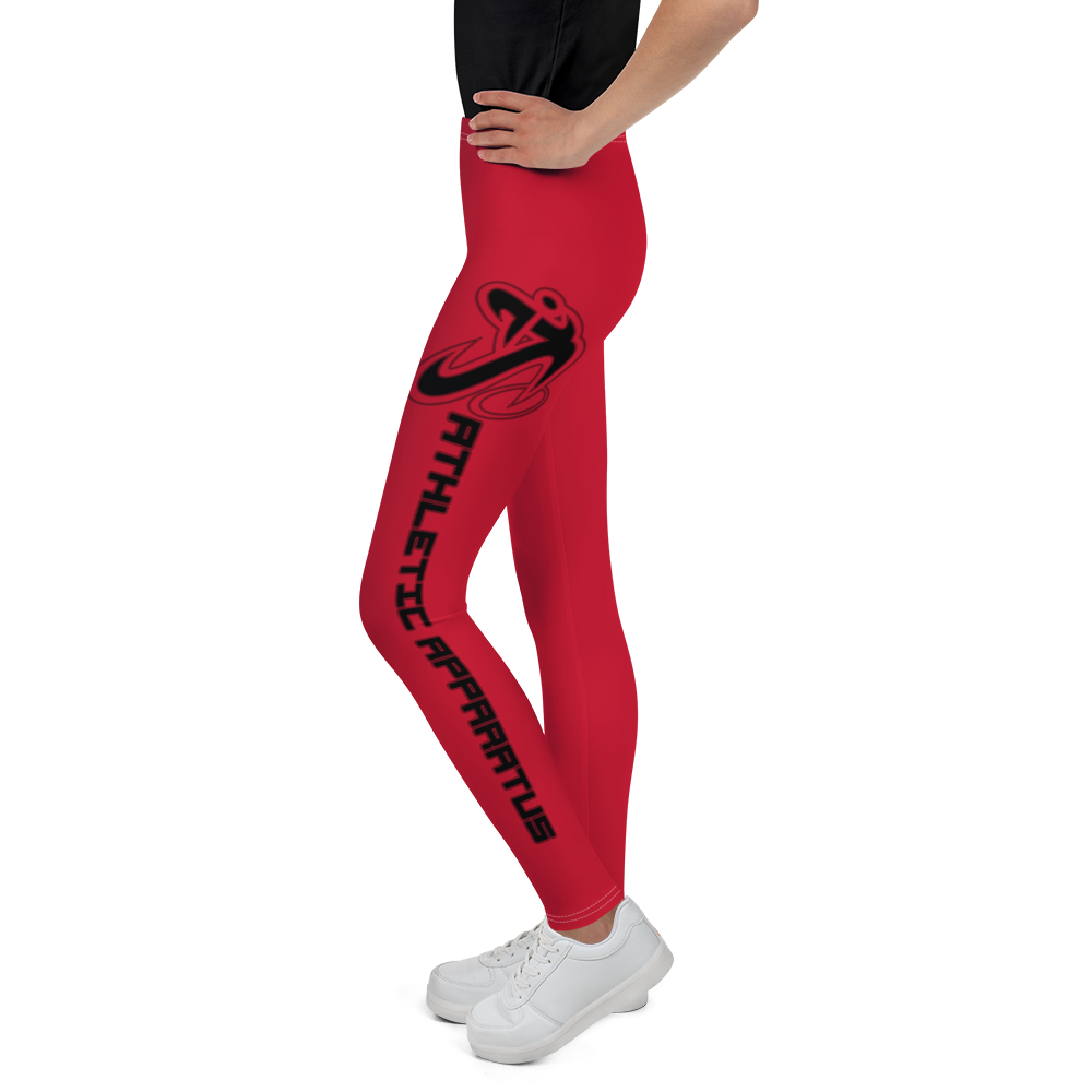 Athletic Apparatus Red Black logo White stitch V2 Youth Leggings - Athletic Apparatus