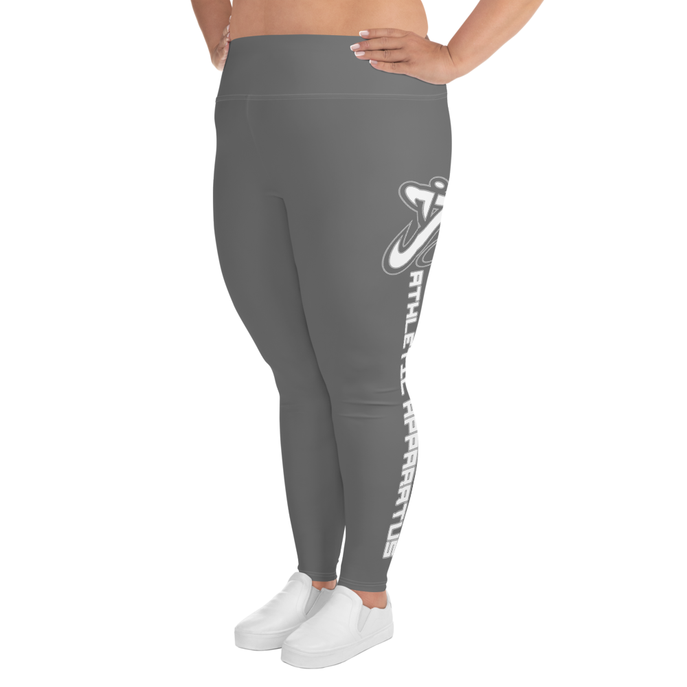 Athletic Apparatus Grey White logo White stitch Plus Size Leggings - Athletic Apparatus