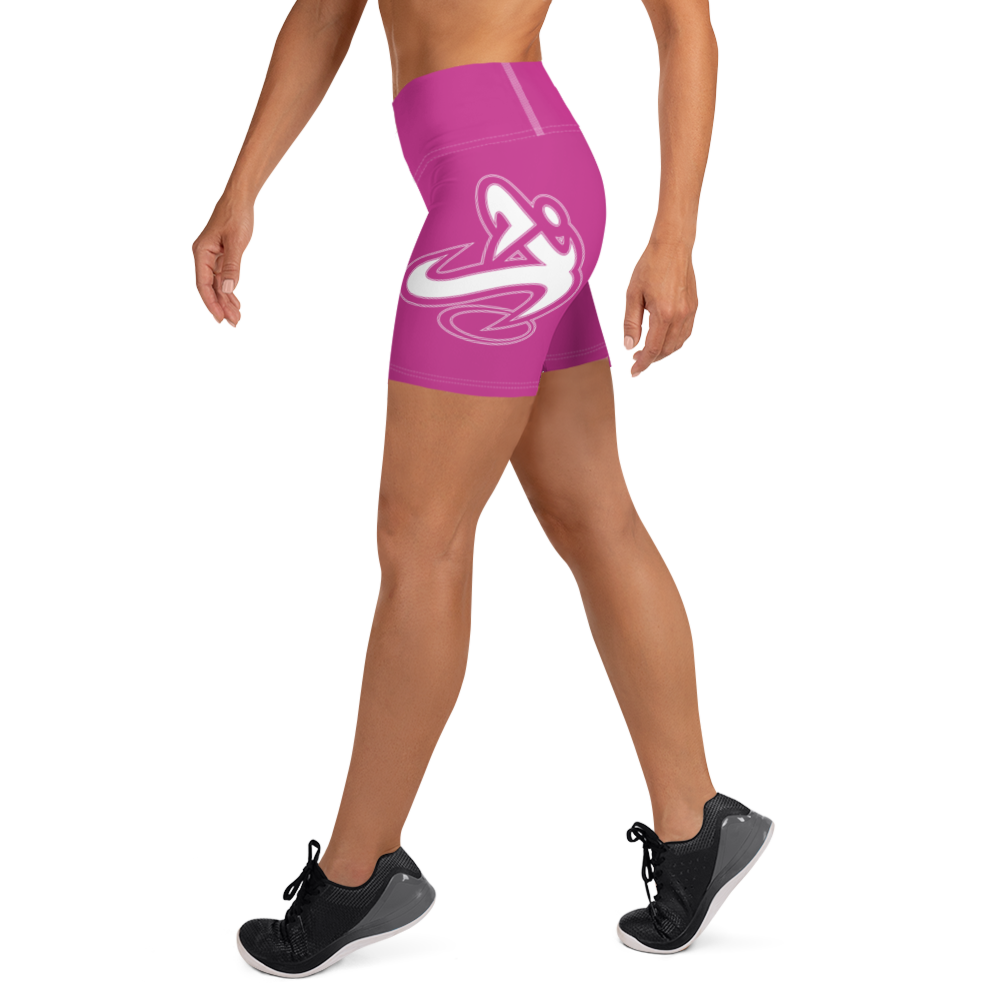 Athletic Apparatus Pink White logo White stitch Yoga Shorts - Athletic Apparatus