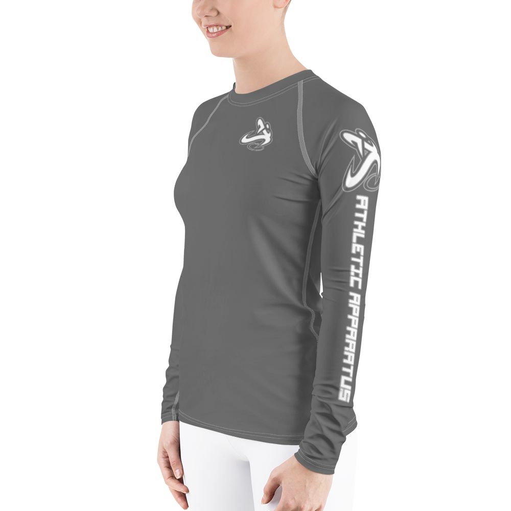 Athletic Apparatus Grey White logo White stitch Women's Rash Guard - Athletic Apparatus