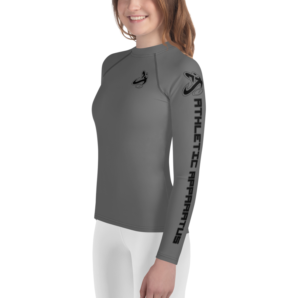 Athletic Apparatus Grey Black logo Youth Rash Guard - Athletic Apparatus